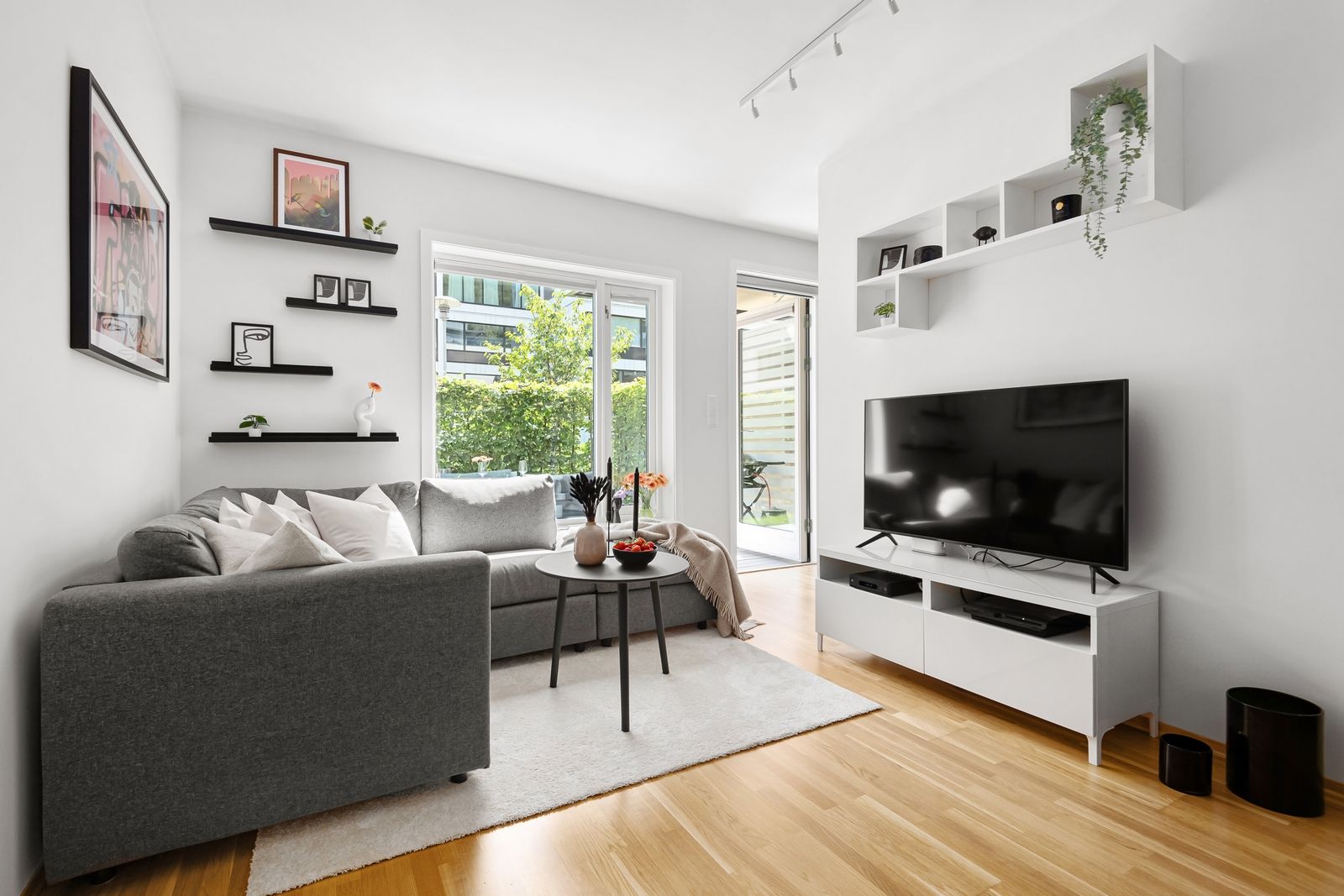 Large smart television in a contemporary living room